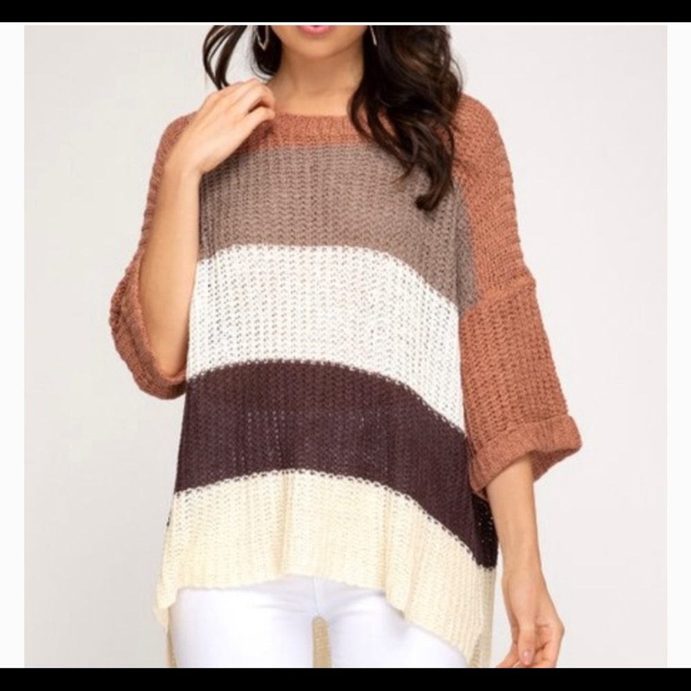 NWT She & Sky Color Block Light Knit Sweater - OS